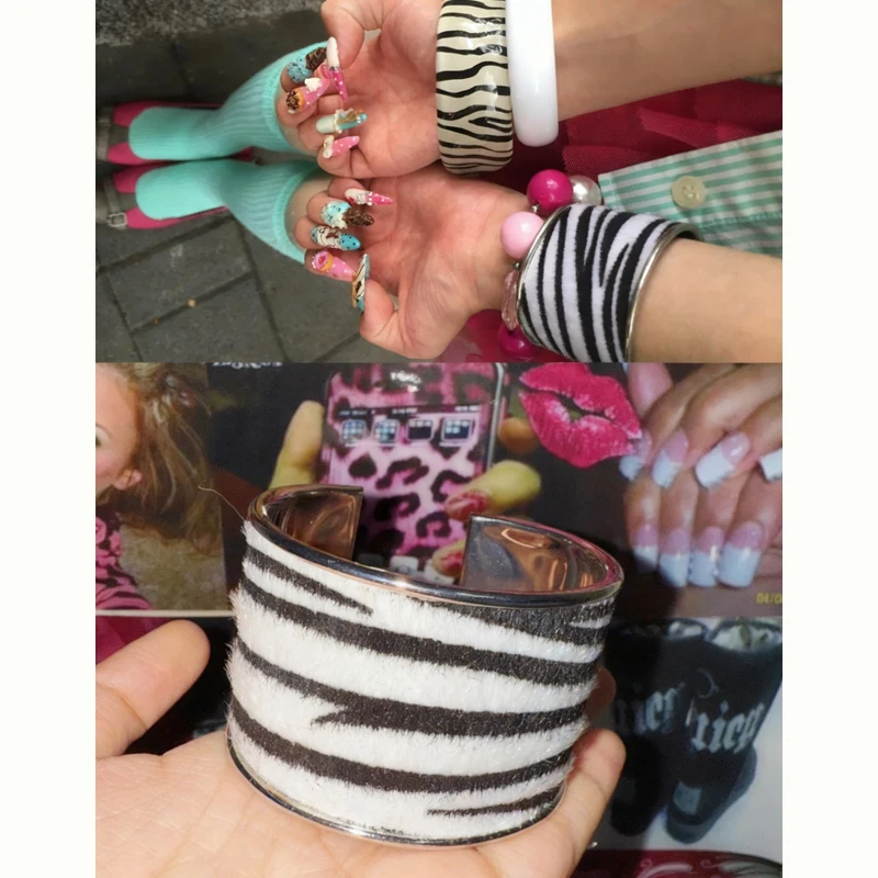 Joyería Y2K, pulsera con textura de cebra a rayas, apertura ajustable, moda coreana, pulsera Punk, accesorios góticos