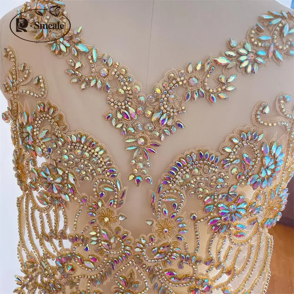 Skin Color Hand-sewn AB Glass Drill Collar.Sparkling Rhinestone Collar Flowers Shawl Shoulders Wedding Dress DIY Patch RS4852