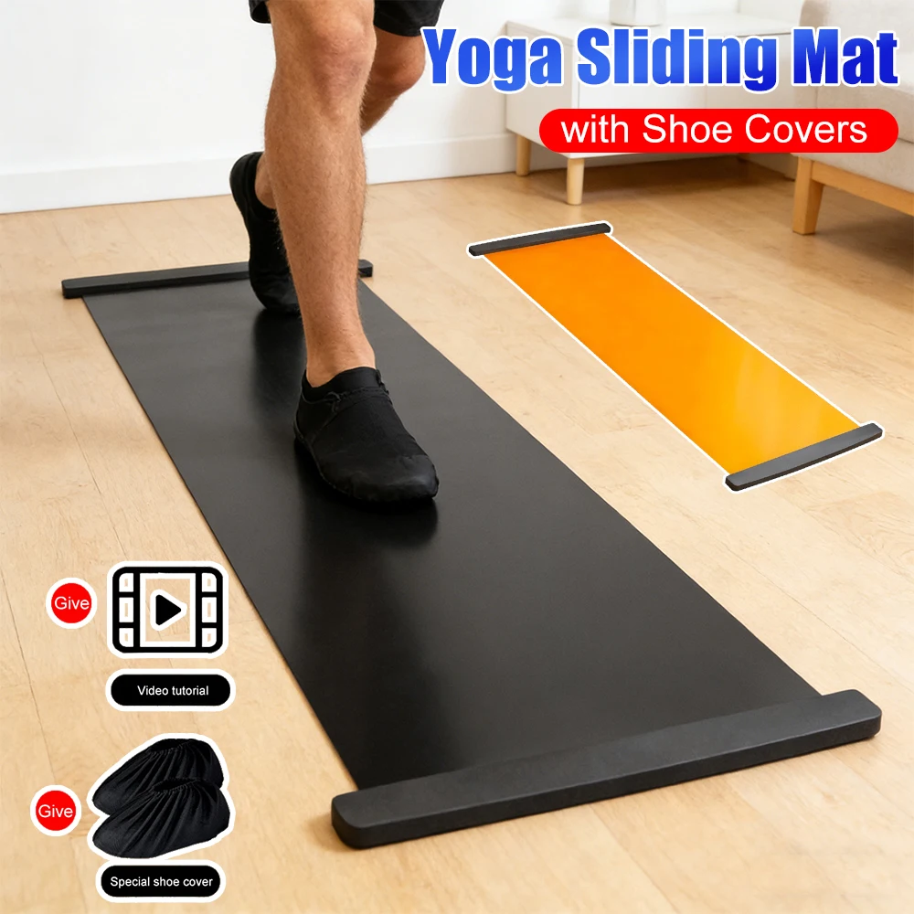 Snowboard Exercise Board with Shoe Covers Slide Board Mat with Anti Slip Layer for Endurance Strength Building Workouts