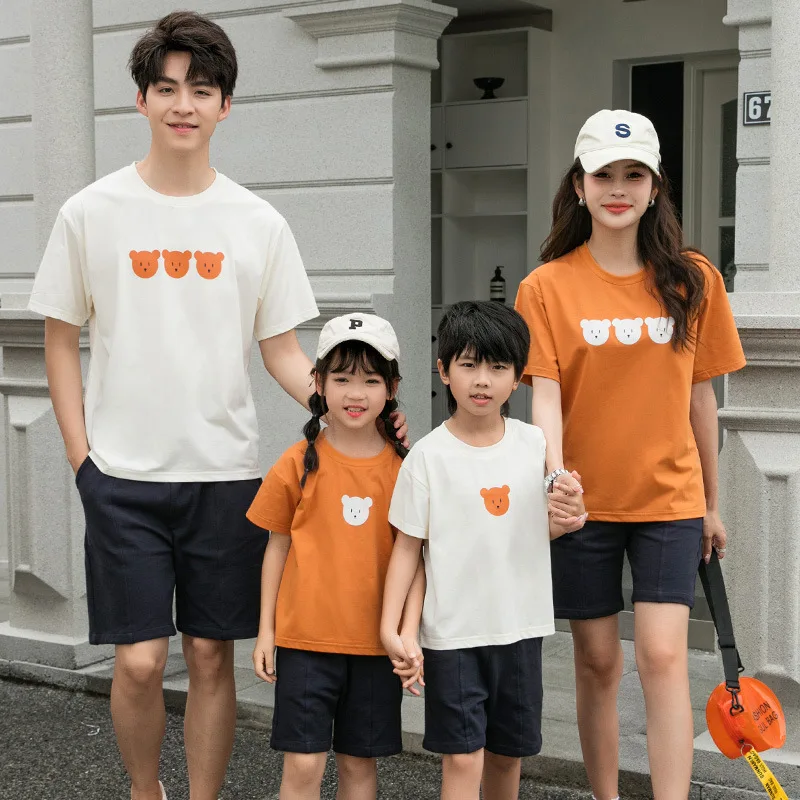 

Father Mother and Son Daughter Bear Print Clothes Family Summer Cute Tee Shirts Dad Mom Children Matching Short Sleeve T Shirt