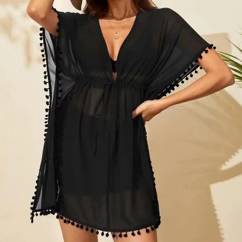 

Women's Chiffon Sun Hollow irt Blouse Beach Protection Pet Apparel Accories Transparent Design Summer Faion