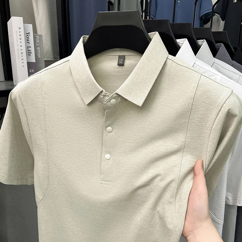 Slim-Fit-Poloshirt mit halber Knopfleiste für Herren, belüftete Seitenpaneele, Business-Meeting, Kurzstreckenreise, Kleidungsstück – Detail 24