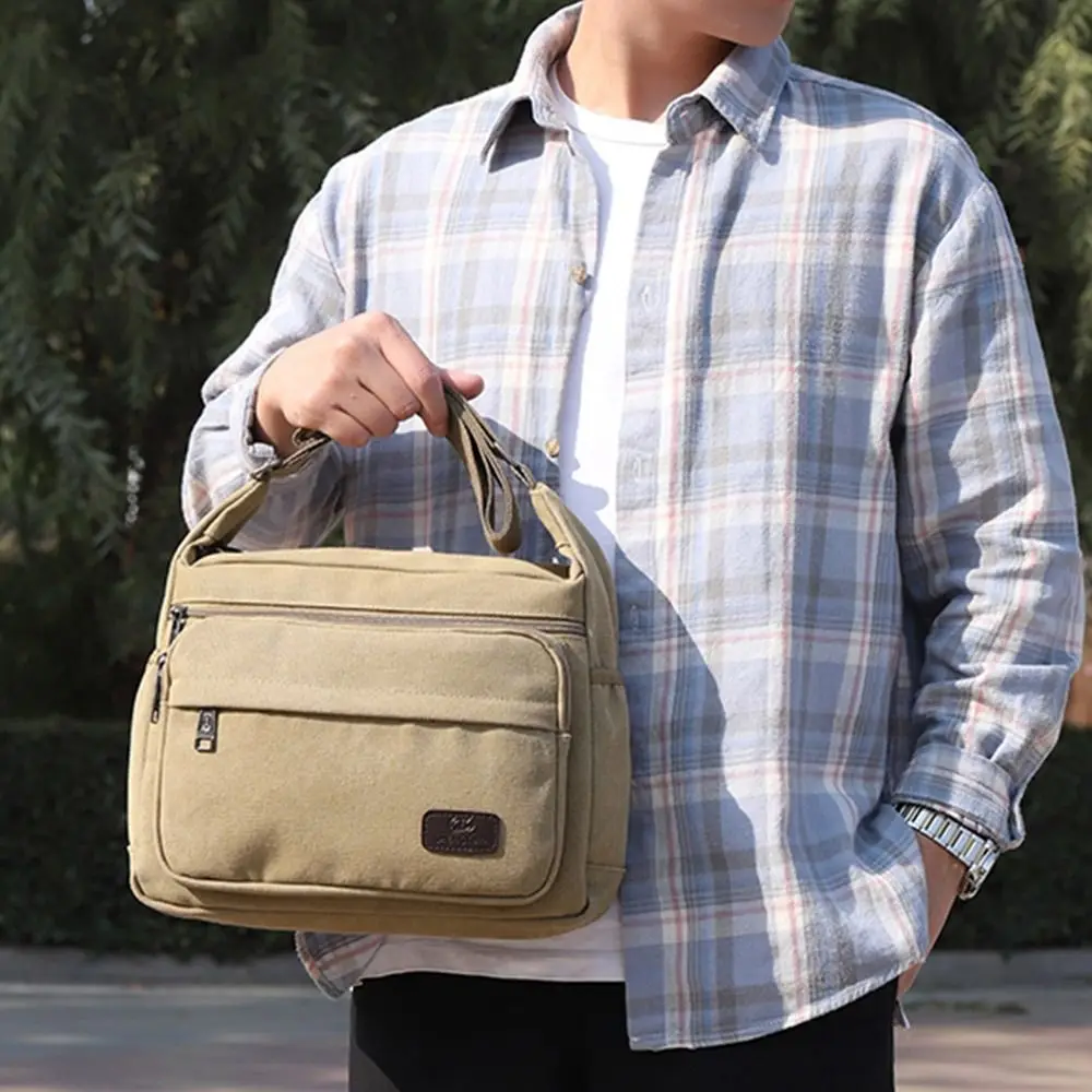 Casual Canvas Men Shoulder Bags Multi Pockets Wear-resistant Tool Satchel Bag Large Capacity Tote Storage Pocket