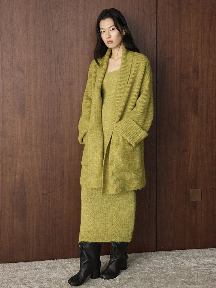 FANAN أنيقة الحياكة 2 قطعة مجموعة للنساء سترة معاطف فضفاضة + سليم فساتين بلا أكمام مكتب سيدة Sutis شتاء دافئ جديد #4