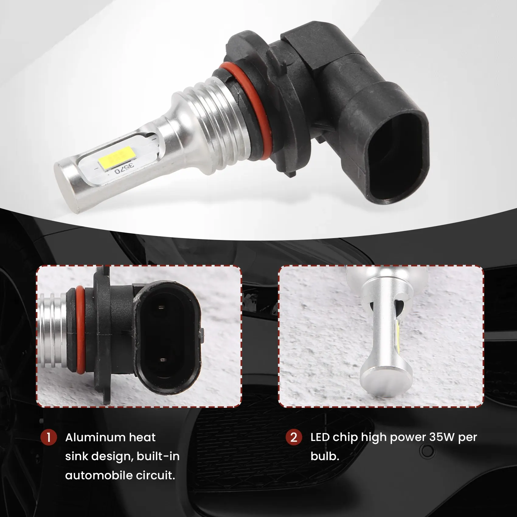 9005 HB3 LED Headlight Bulbs Kit High-Beam 35W 4000LM 6000K White Main in Car Light