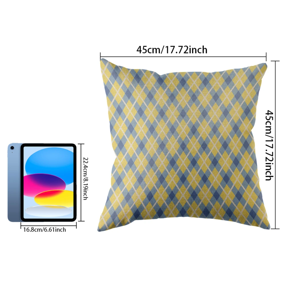 Vintage Style Yellow Blue Plaid Pattern Cushion Cover for Sofa Bed Living Room Bedroom 45x45cm