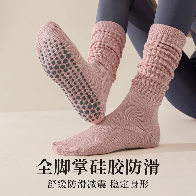 النساء القطن عدم الانزلاق جوارب بيلاتيه أنبوب طويل مكدسة لليوجا اللياقة البدنية سيليكون الشتاء داخلي رياضة الطابق اليوغا الملابس الجوارب #5
