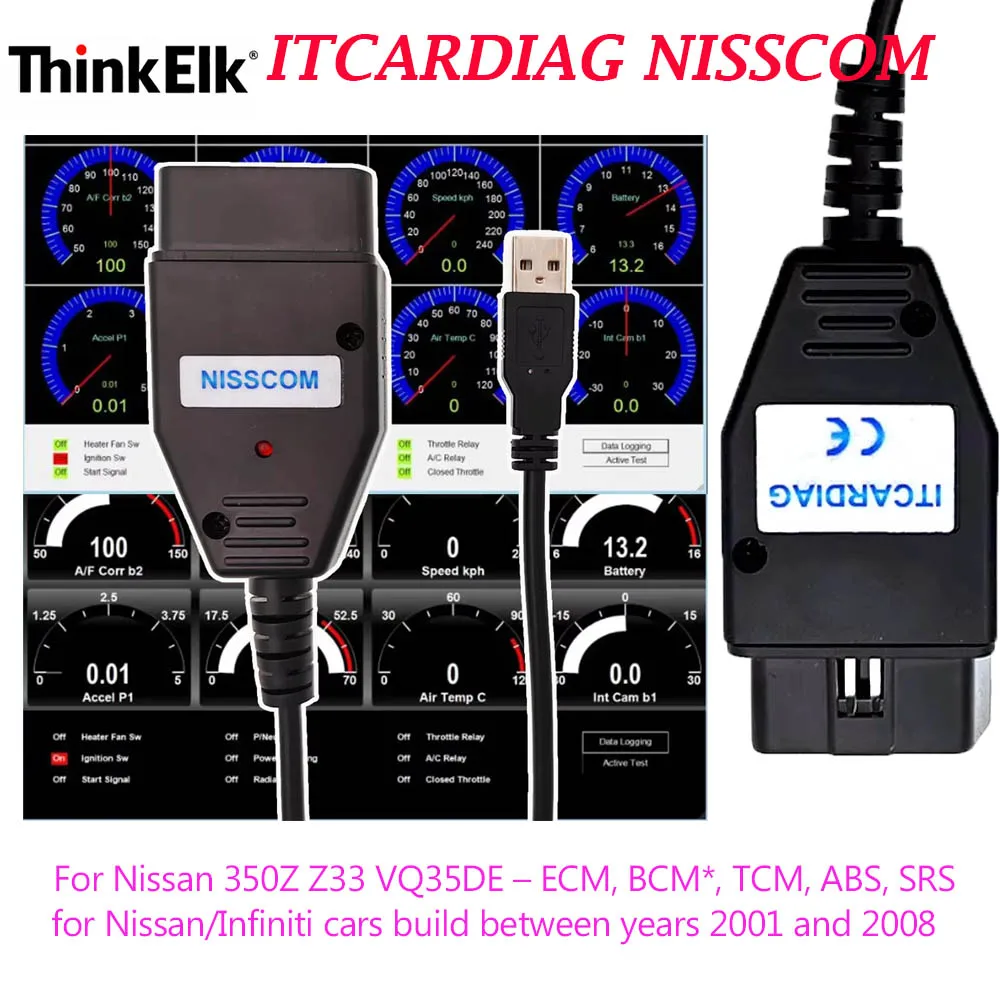 ITCARDIAG NISSCOM Diagnostic Cables Reads and Resets ECM for Win7 Win10 for Nissan/Infiniti Cars Build Between 2001 and 2008
