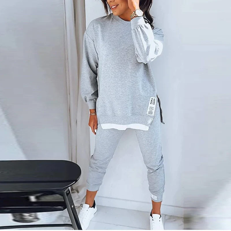 

New Autumn Suit O-Neck Long Sleeved Sweatshirt Tops&Long Pants Set Women Patchwork Casual Two Piece Winter 2024 Solid Tracksuit