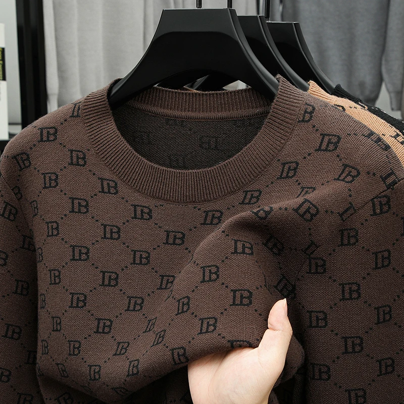 

Hot Sales Quality Luxury Men's O-Neck Long Sleeve Knitwear Autumn New Arrivals Exquisite Jacquard Soft Sweater Fashion Menswear