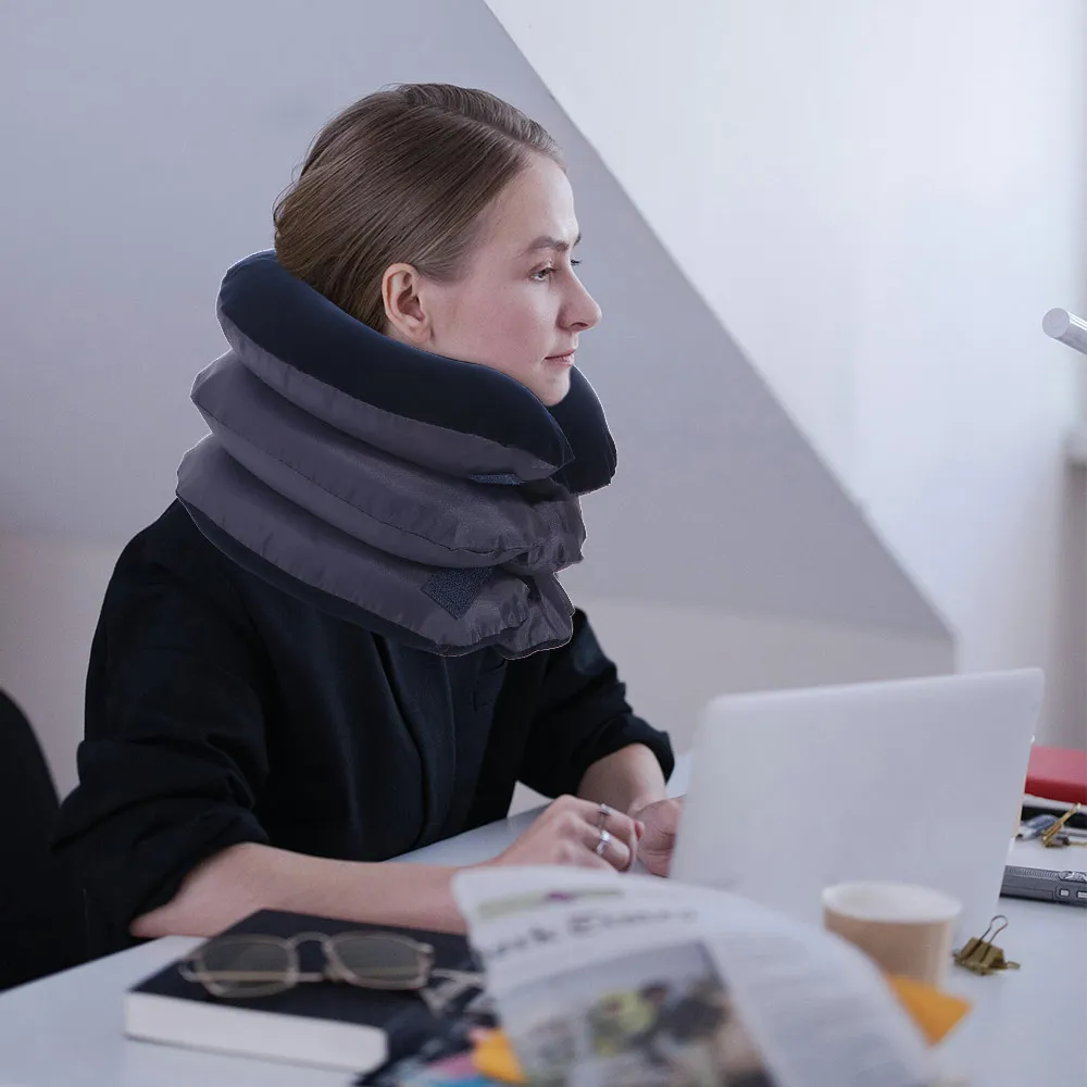 

3-слойные надувные носилки для шеи, удобная защита, мягкая подушка для шеи, шейный воротник, предотвращающая наклонение шейного отдела вперед