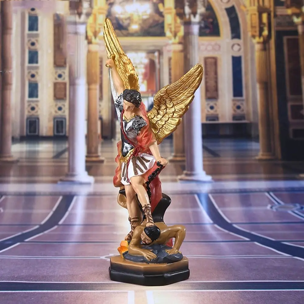 Classical Saint Milka Angel Statue Resin Saint Milka Angel Killing Demon God Sculpture Swords Angel Hold Books Religious Statue