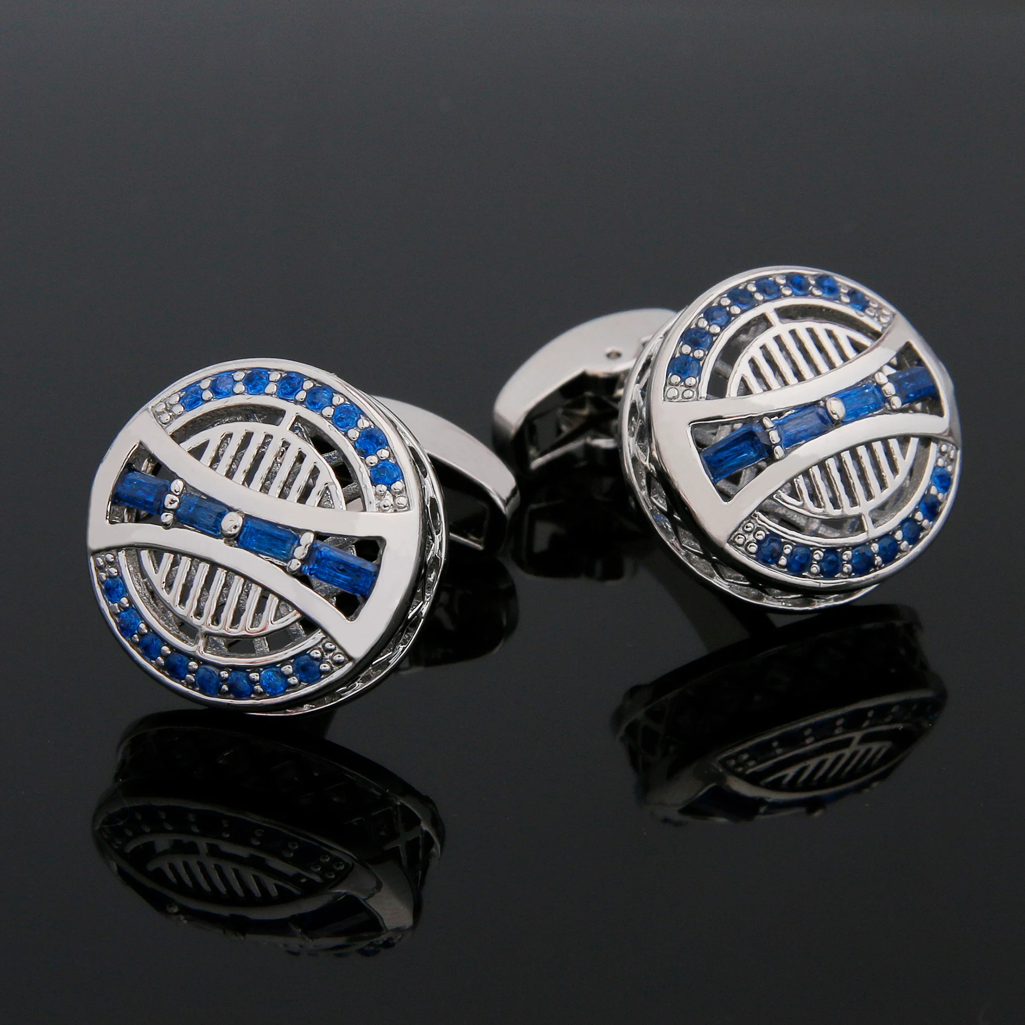 

Cufflinks for Men TOMYE XK24038 Luxury Blue Zircon Hollow-out Design Round Copper Button Dress Shirt Cuff Links Jewelry