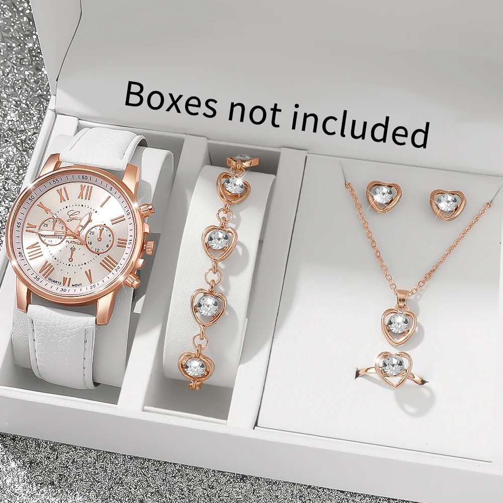 6pc Women's Watch Elegant Jewelry Set for Daily Dressing, Party and Romantic Occasions