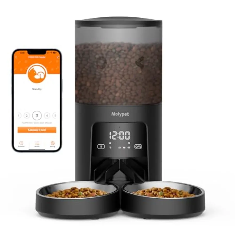 

Automatic Cat Feeder 2 Cats - 5G WiFi Pet Feeder with APP Control 6L Dry Food Dog Feeder with Blockage Alarms 1-10 Meals Per Da