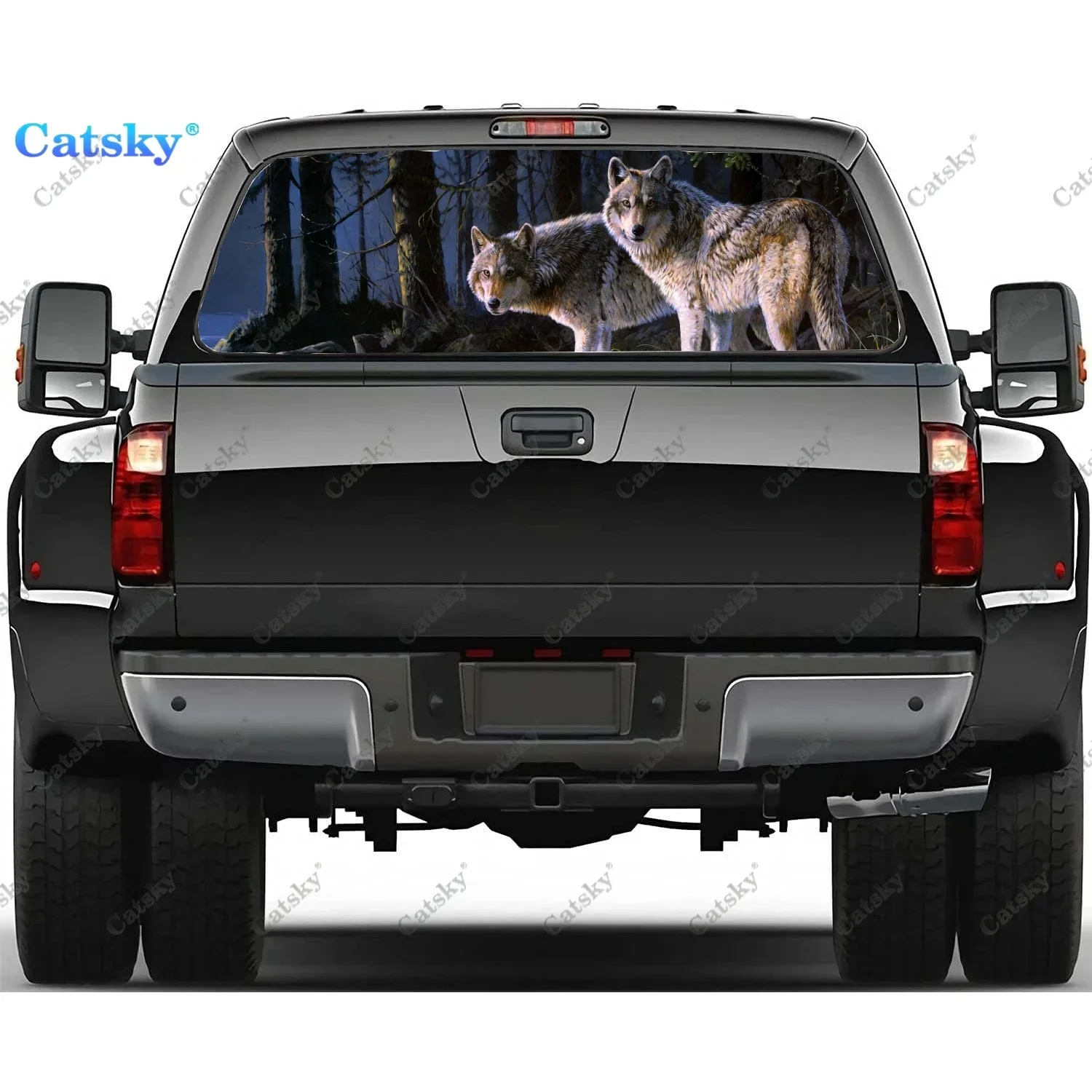 Animal Wolf Rear Window Decals for Trucks,Pickup Window Decal,Rear Window Tint Graphic Perforated Vinyl Truck Stickers