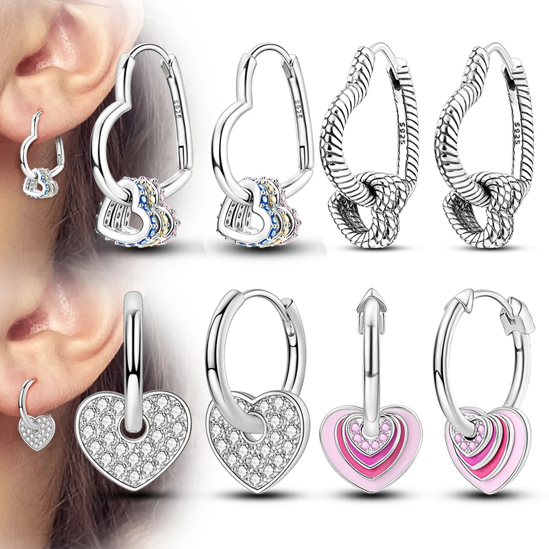 925 Sterling Silver Earrings Sparkling Love Heart-Shaped Earrings Drop Hoop Earrings For Women Jewelry Fine Wedding Party Gifts