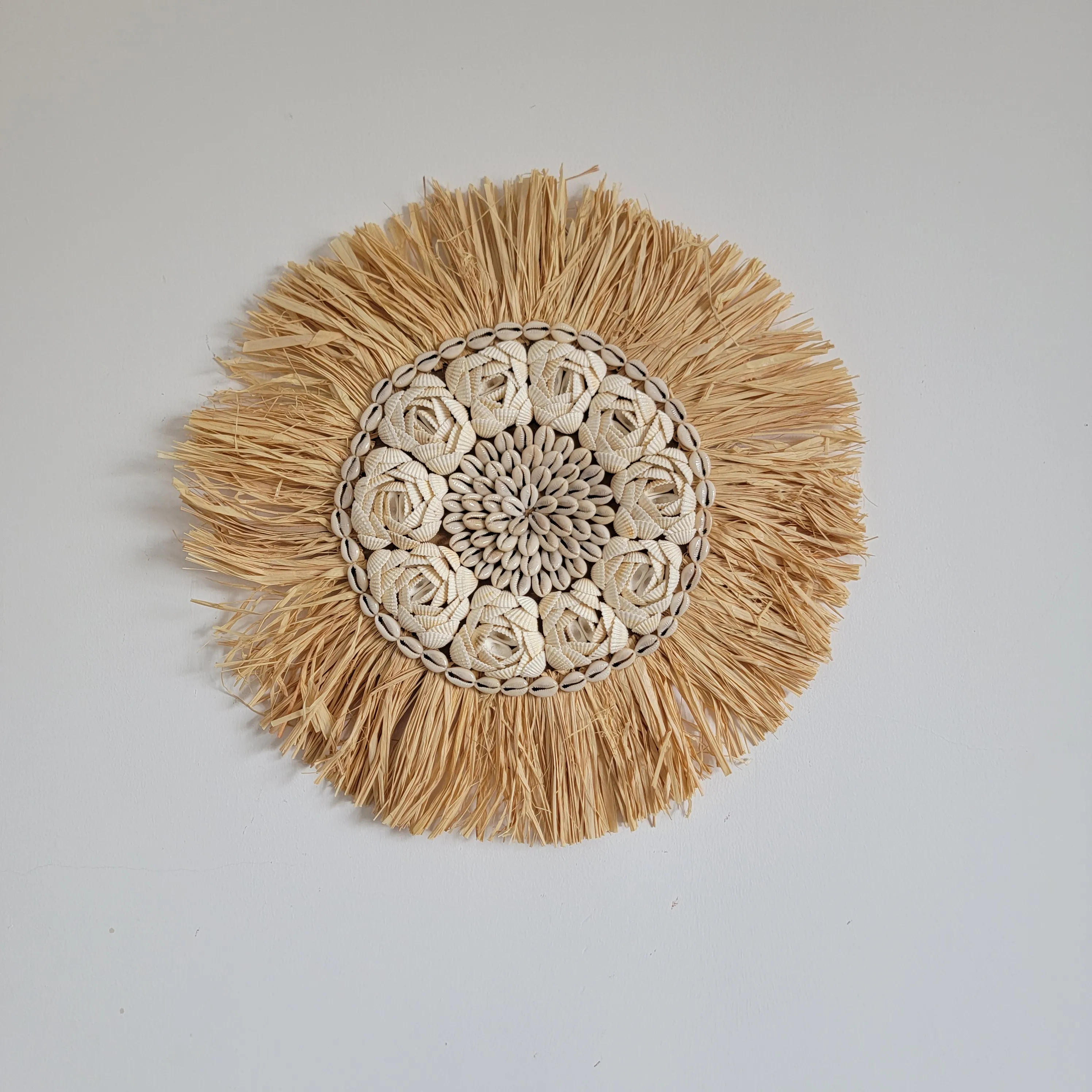 RAFFIA MIRROR-WALL DECORATION-Natural Fiber Decorative -Natural Fiber AND SHELLS