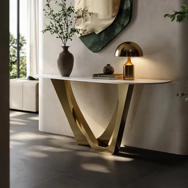 Freehand space Entry door against the wall Extremely narrow decorative table Large flat modern light luxury entrance