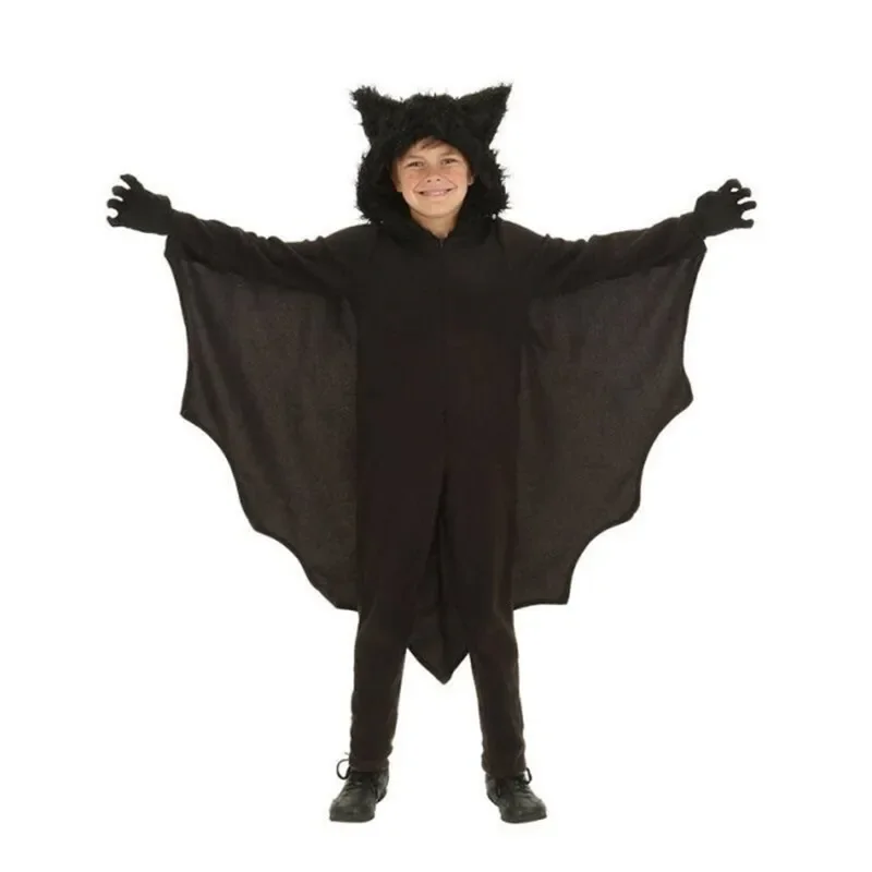 

Bat Vampire Hooded Costume Halloween Anime Black Bat Deluxe Jumpsuit for Kids Games Cosplay Carnival Gloves Clothes