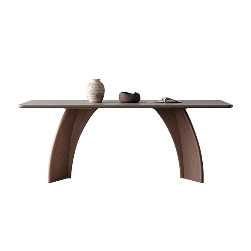 

Solid wood slate dining table modern simple walnut dining table small apartment household rectangular slate macchiato dining