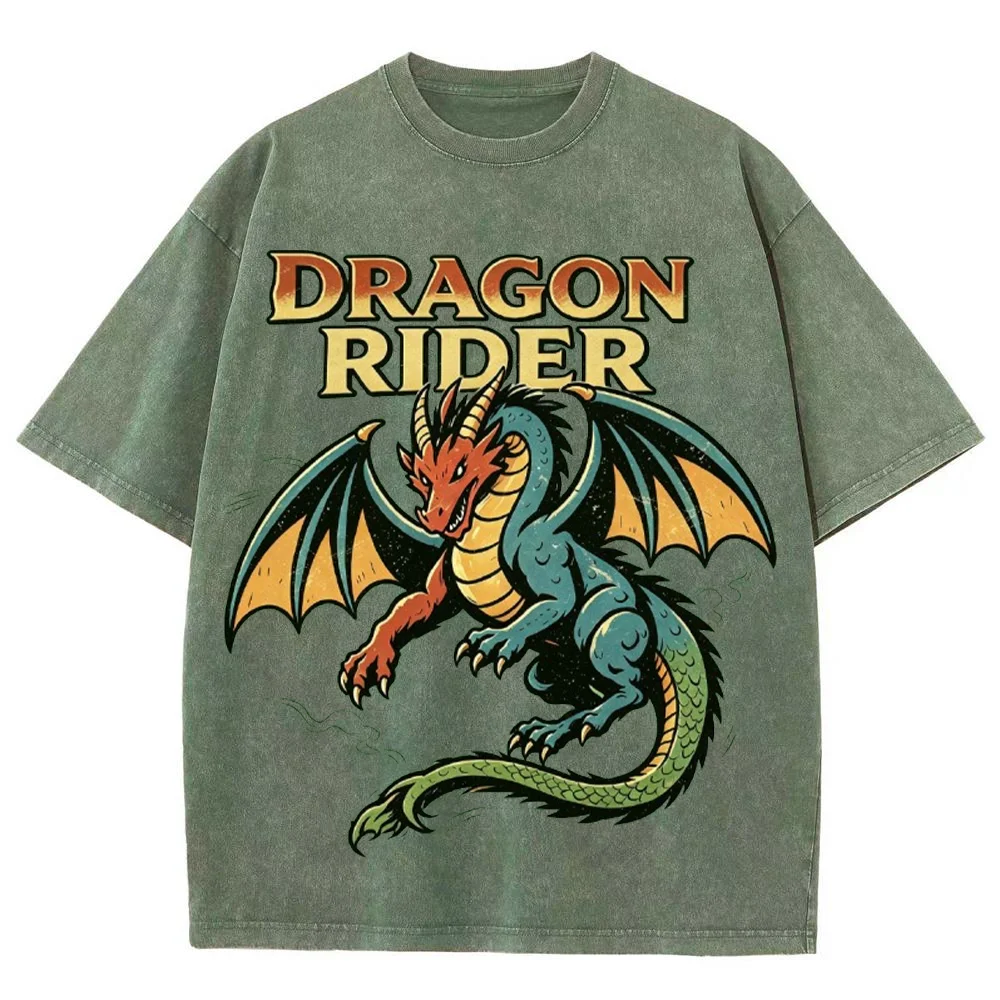 Dragon Rider Vintage Gothic Graphic T-Shirt Men's Casual Short Sleeve Crew Neck Streetwear Summer Top Tee ﻿