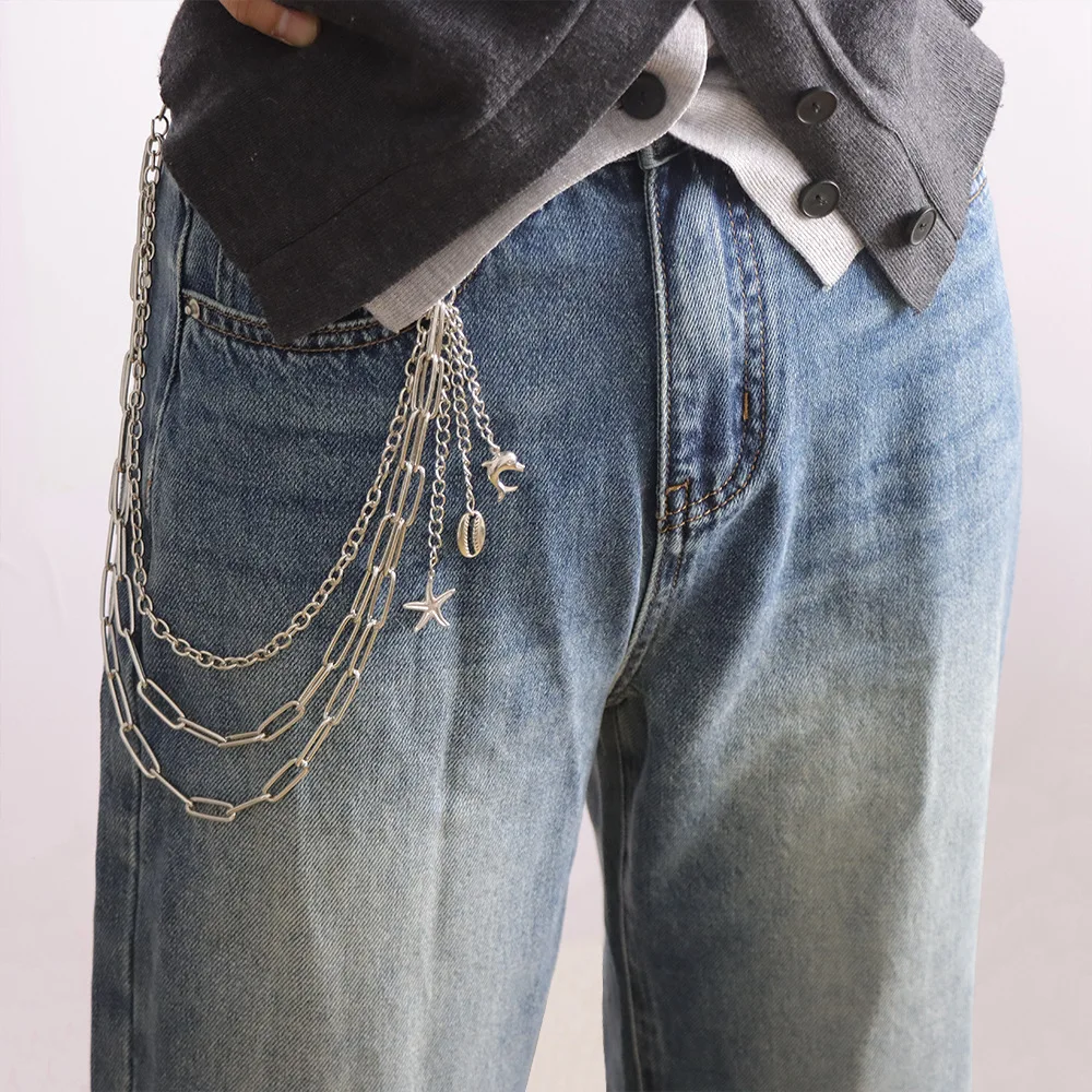 Multi layer starfish shell dolphin pendant pants chain  star men's pants chain, suitable for nightclubs parties rapper gathering
