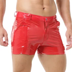 Fashion Men's Shiny PVC Leather Shorts Latex Nightclub Stage Short Pants Zipper Men Club Party Dance Casual Shorts with Pockets