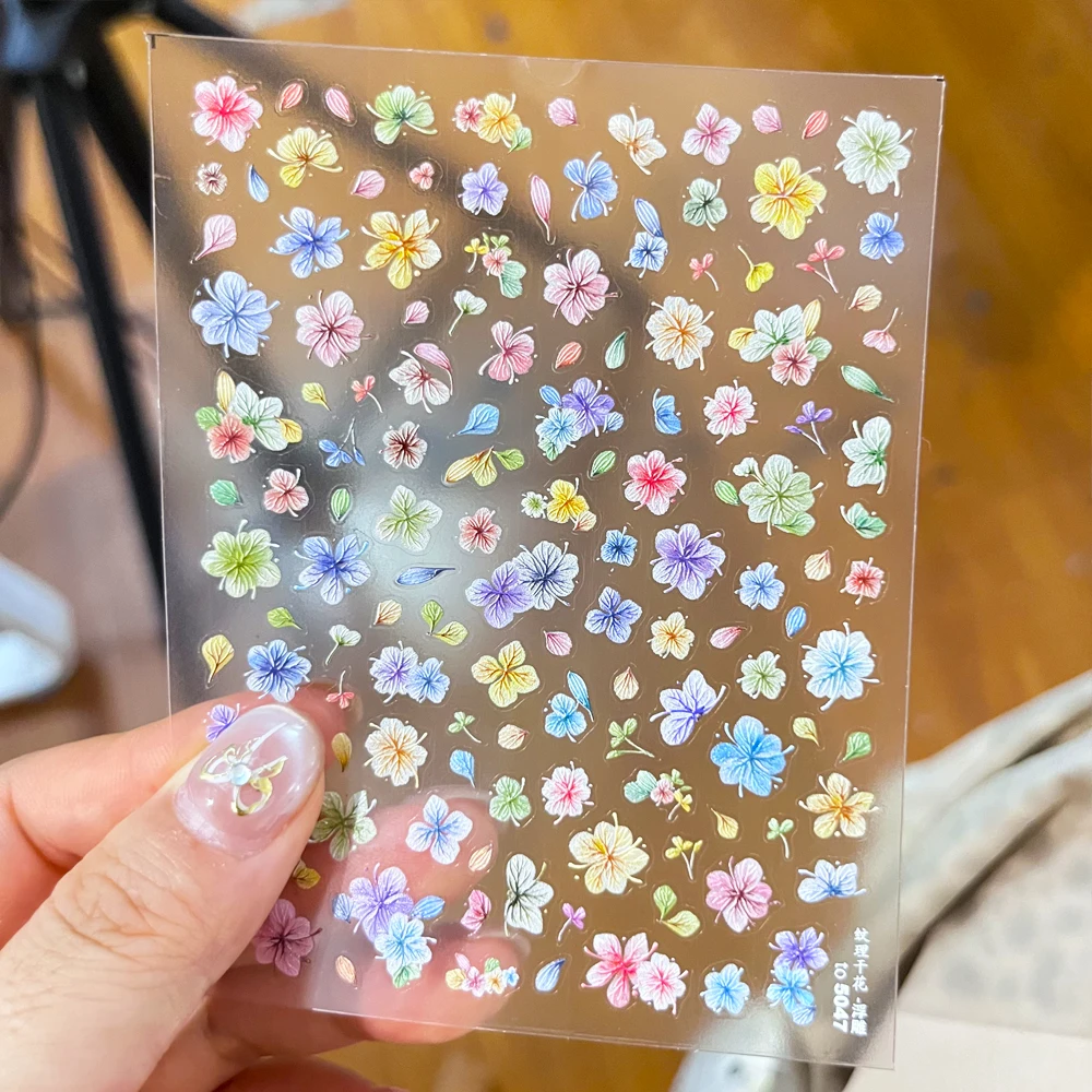1pcs 5D Dried Flowers Nail Stickers Gold Foil Daisy Violet  Peach Blossom Vivid Wildflowers Nail Decals DIY Spring Manicure Deco