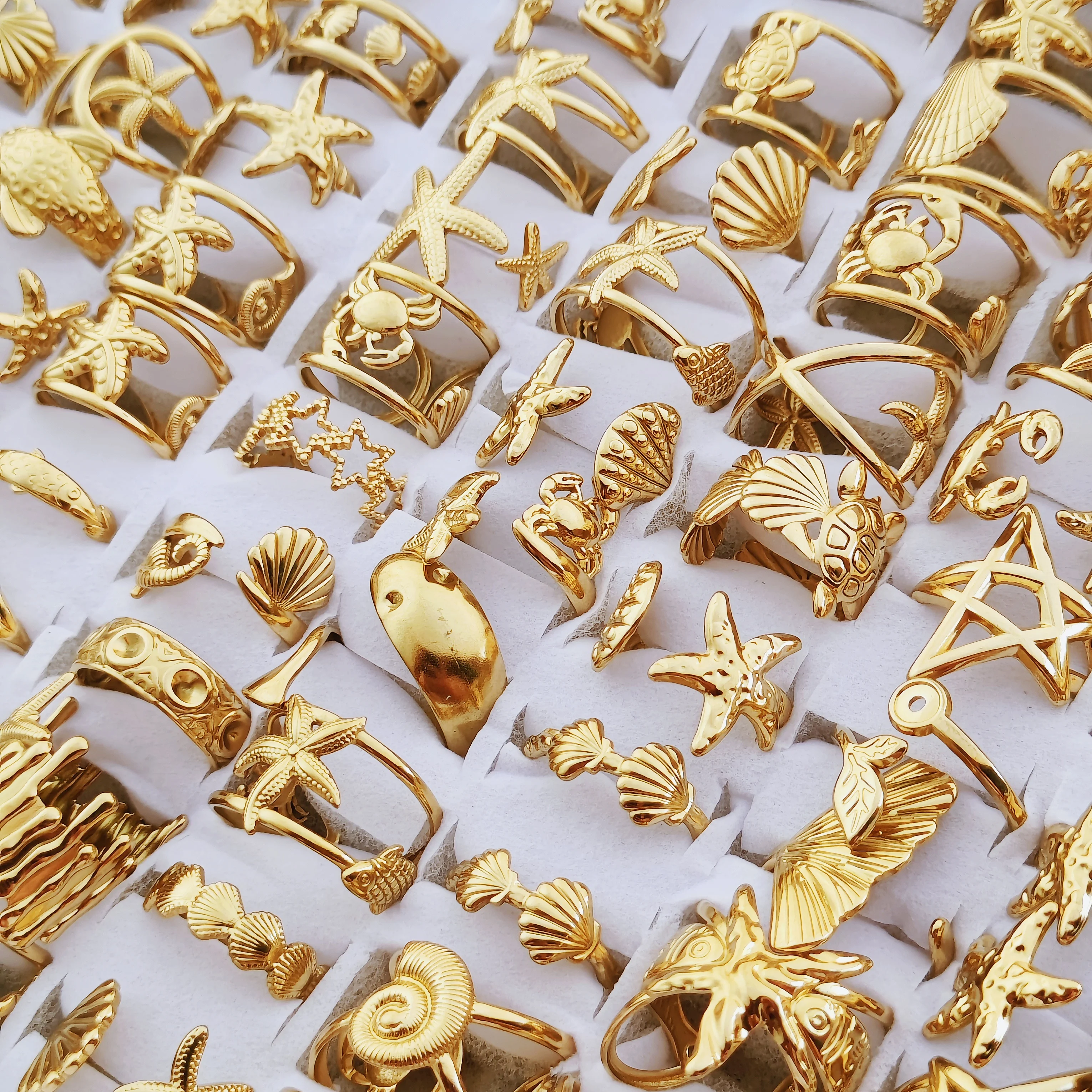 10 Stück verstellbare Ringe aus Edelstahl für Damen und Herren, Ozean-Tier- und Pflanzen-Themen-Schmuck, Großhandelsgeschenke – Detail 6