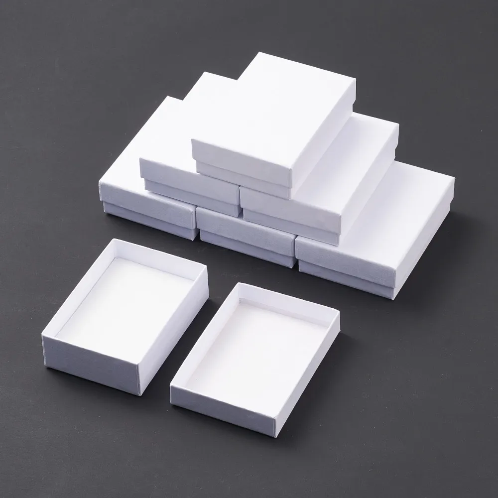 

30~60pcs/lot Rectangle Cardboard Jewelry Set Boxes for Necklaces Earrings Rings Packaging Display Box Gifts Boxes,With Sponge