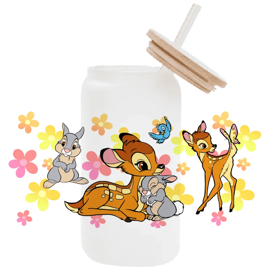 Disney Cartoon Bambi Pattern UV DTF Transfer Sticker Waterproof Transfers Decals For 16oz Glass Cup Wrap Stickers