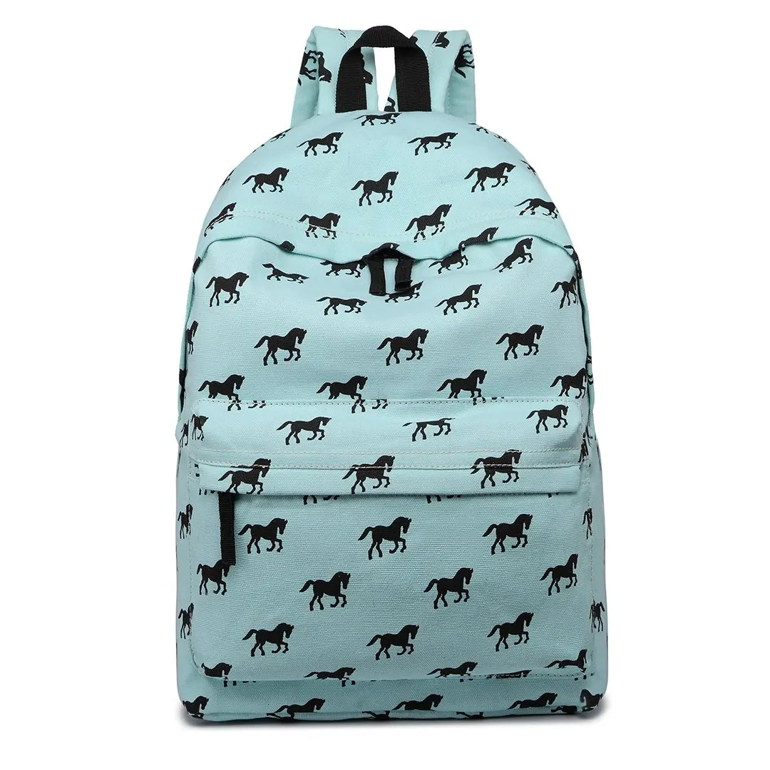 Kono Canvas Horse Printing Rucksack: School Bags for Boys and Girls, Students, Teenagers, Bookbag, Casual Daypack