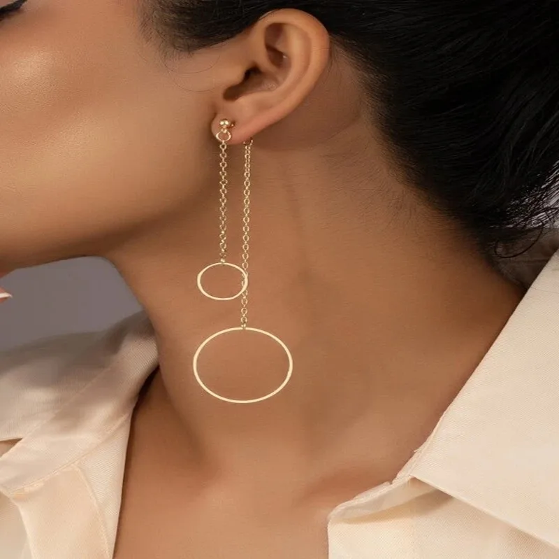 

1 Pair of Trendy Stylish Golden Dangle Earrings Geometry Design Match Daily Outfits Party Accessories Fashionable Stuff