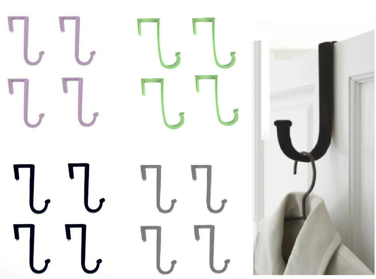 

Hook behind the door4 Pack Door Hooks Gray Heavy Duty Over Door Hanger No Damage Adhesive Hooks for Bathroom Kitchen Closet
