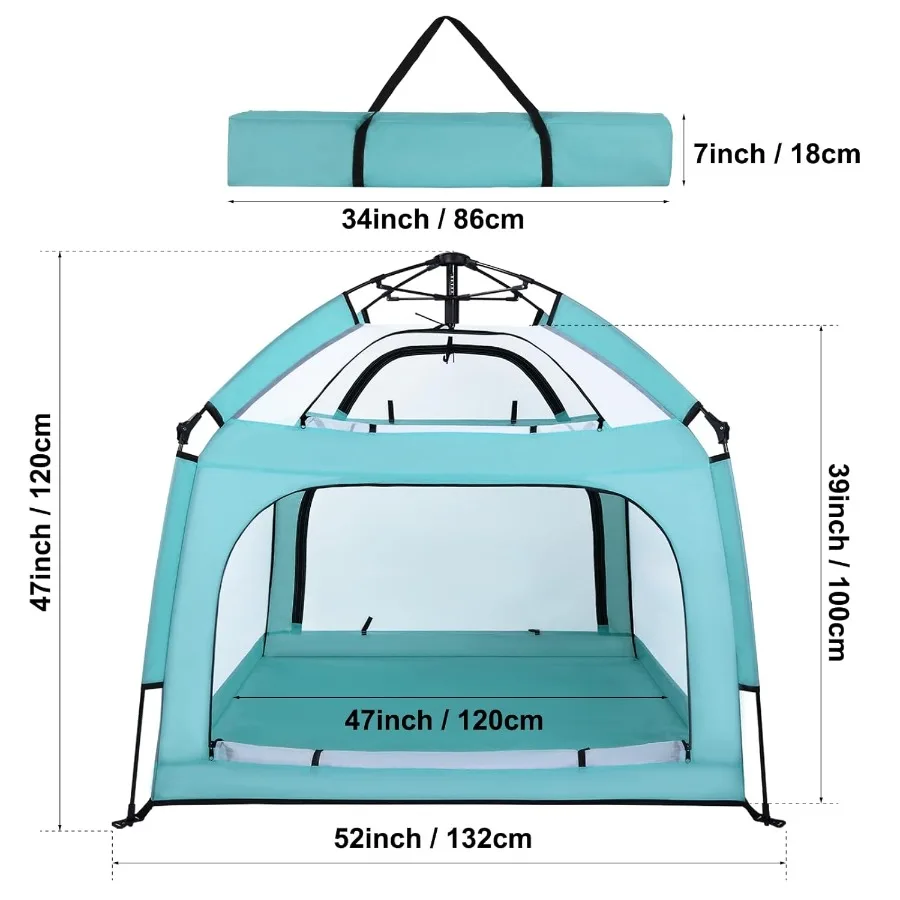 Parque infantil portátil para bebé con dosel, patio de juegos infantil, tienda de playa, mosquitera para interior y exterior, verde