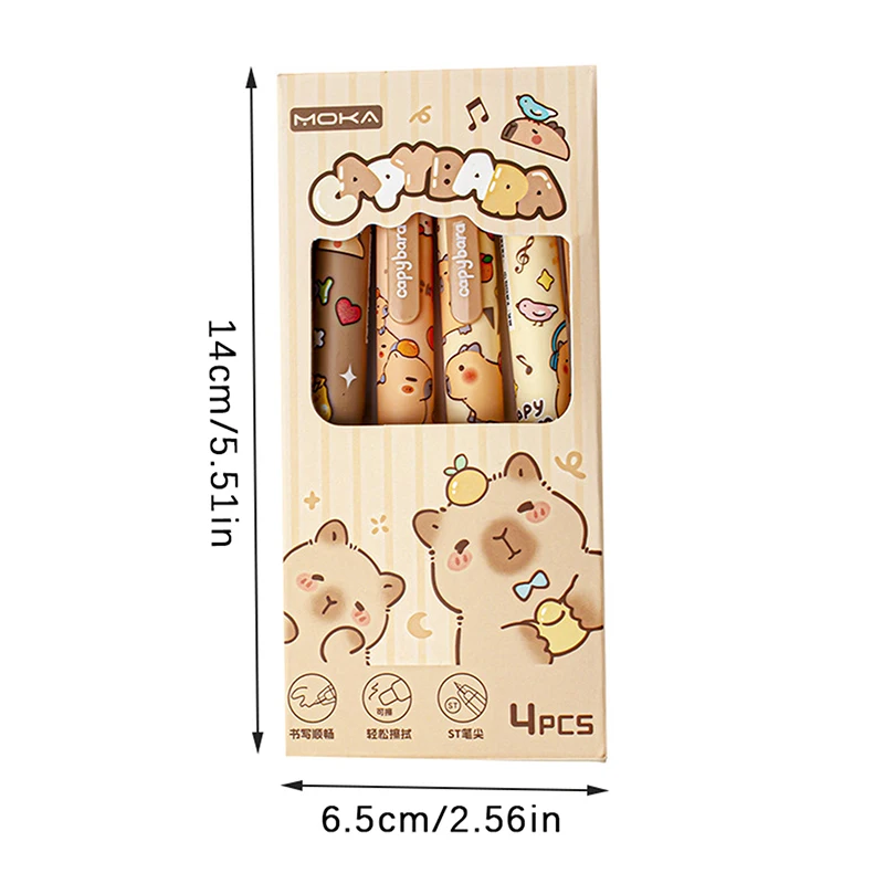 4Pcs Cartoon Cute Capybara Erasable Gel Pens Kawaii Quick-Drying Writing Smooth Elegant Neutral Pens Aesthetic Stationery