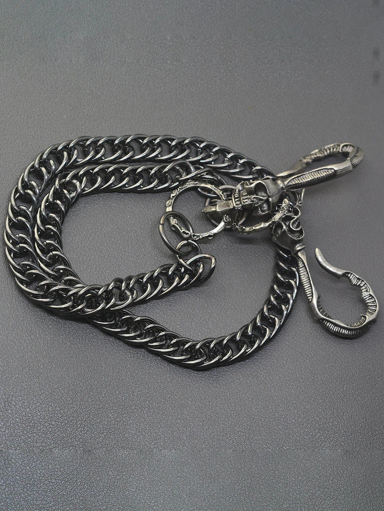 24 Inch Hip Pop Gunmetal Black Wallet Pants Biker Jean 10mm Curl Chain Large Skull Blet U Hook Gift for Friend EDC FOB