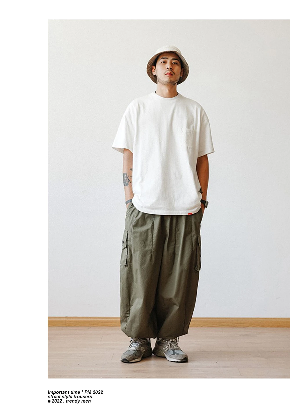 Multi-Pocket Cargo Pants Men's Casual Solid Colour Straight Pants Baggy Wide-leg Cropped Pants Men Ankle-length Pants