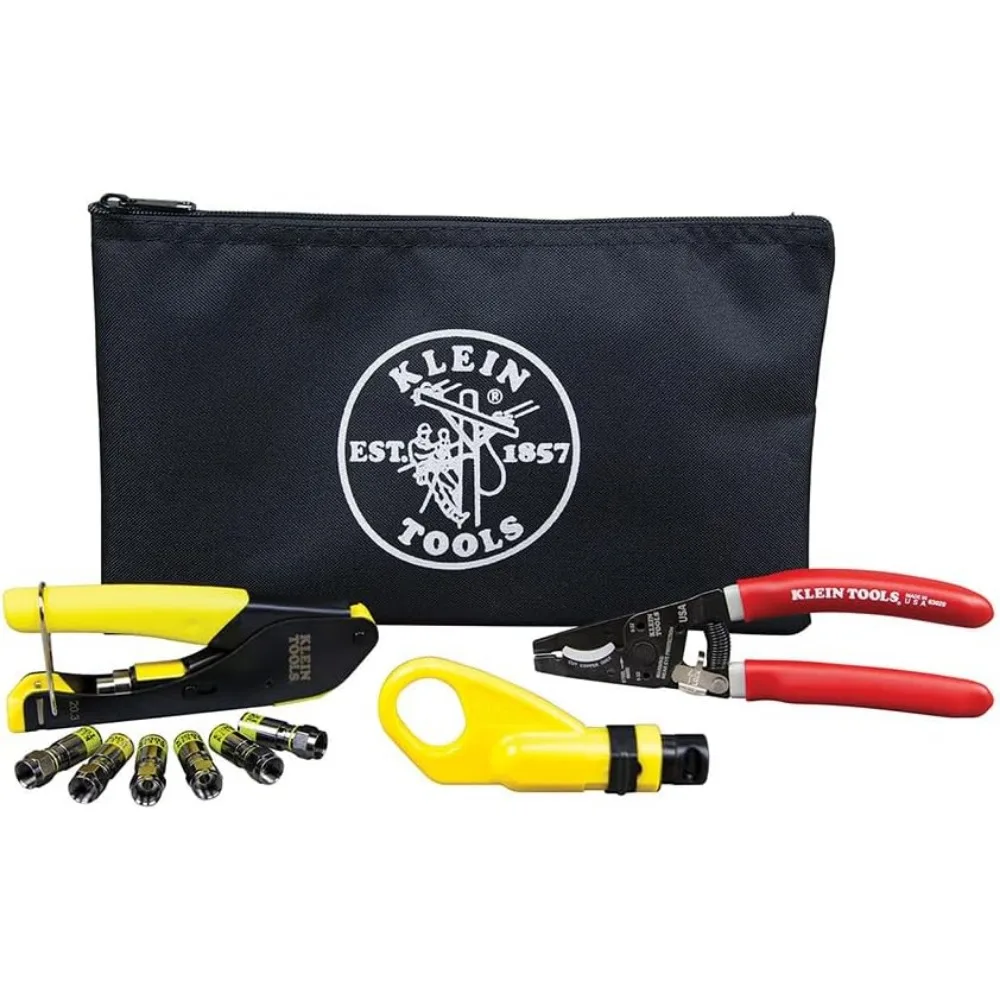 

Klein Tools VDV026-211 Coax Installation Kit with Crimp Tool, Cable Cutter, Stripper and F Connectors with Storage Bag