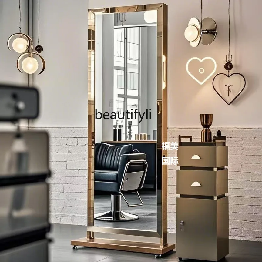 

High-end hair salon mirror table haircut mirror hair salon special hair cutting single and double-sided floor mirror