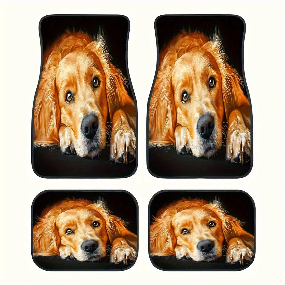 Set Of 4 Universal Golden Retriever Car Floor Mats, Made Of Polyester Fiber For Vehicle Floor Protection, Suitable For Different