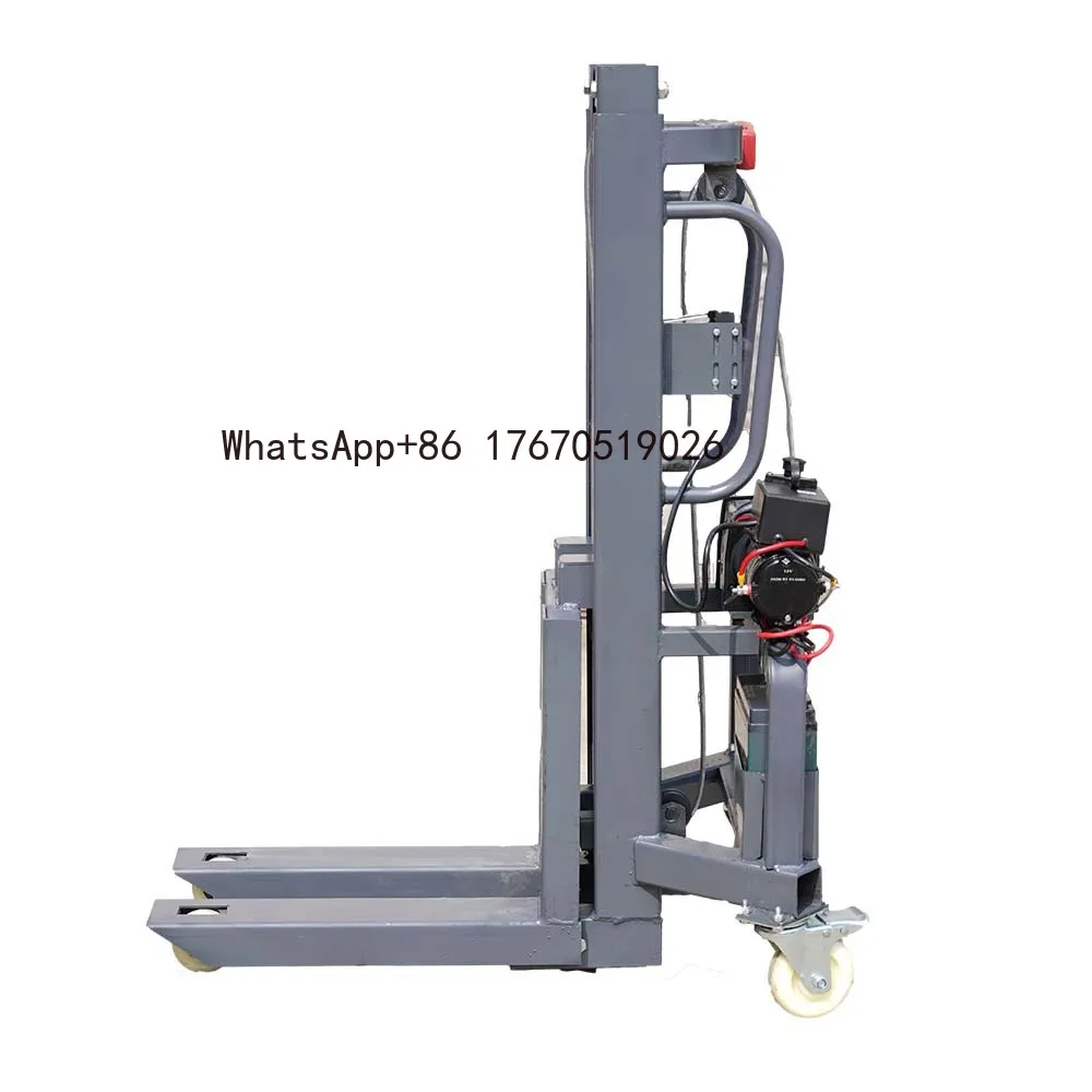 Mini Stacker 300kg Portable Forklift Stacker Crane Lift Truck Small Cargo Elevator Lead-Acid Battery Nylon Tires Rough Terrain
