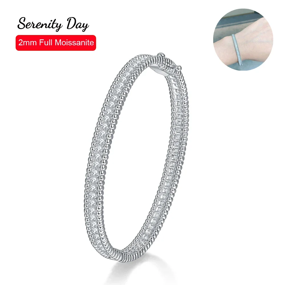 serenity mm d cor moissanite hoop pulseira para mulher 925 prata esterlina banhado 18k mao circulos coringa dobra usar joias finas 01