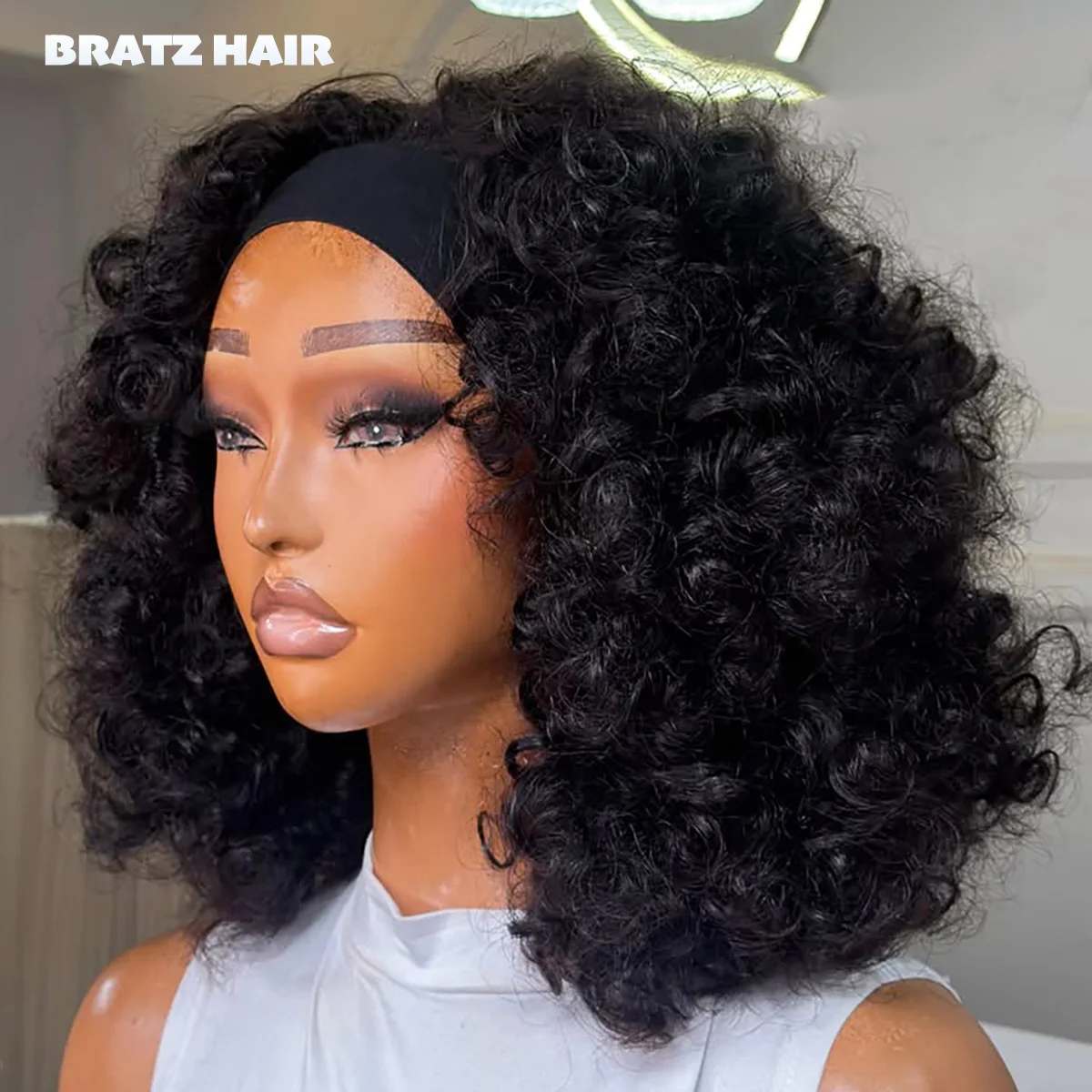 Super Double Drawm Rossy Curls Headband Glueless Wig 100% Human Hair Machine Made Head Band Bounce Curly Wig Wear and Go Wigs