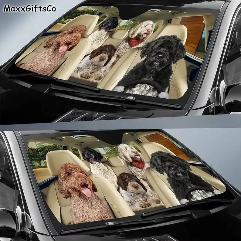 Portuguese Water Dog Car Sun Shade, Dogs Windshield, Dogs Family Sunshade, Dog Car Accessories, Car Decoration, Gift For Dad, Mo