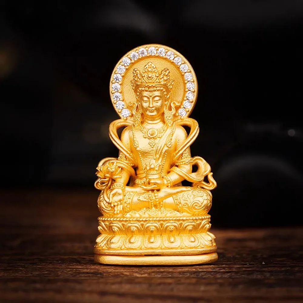 Inset medicine man Buddha necklace retro style women pendant palace style collarbone chain 9999gold