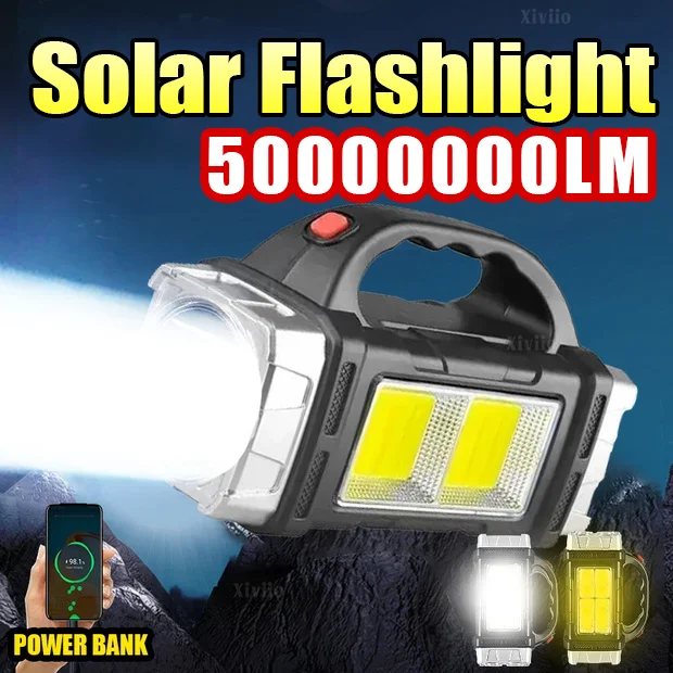 50000000LM  Super Bright Solar LED Flashlight USB Rechargeable Torch COB Camping Lantern Outdoor Waterproof Work Light