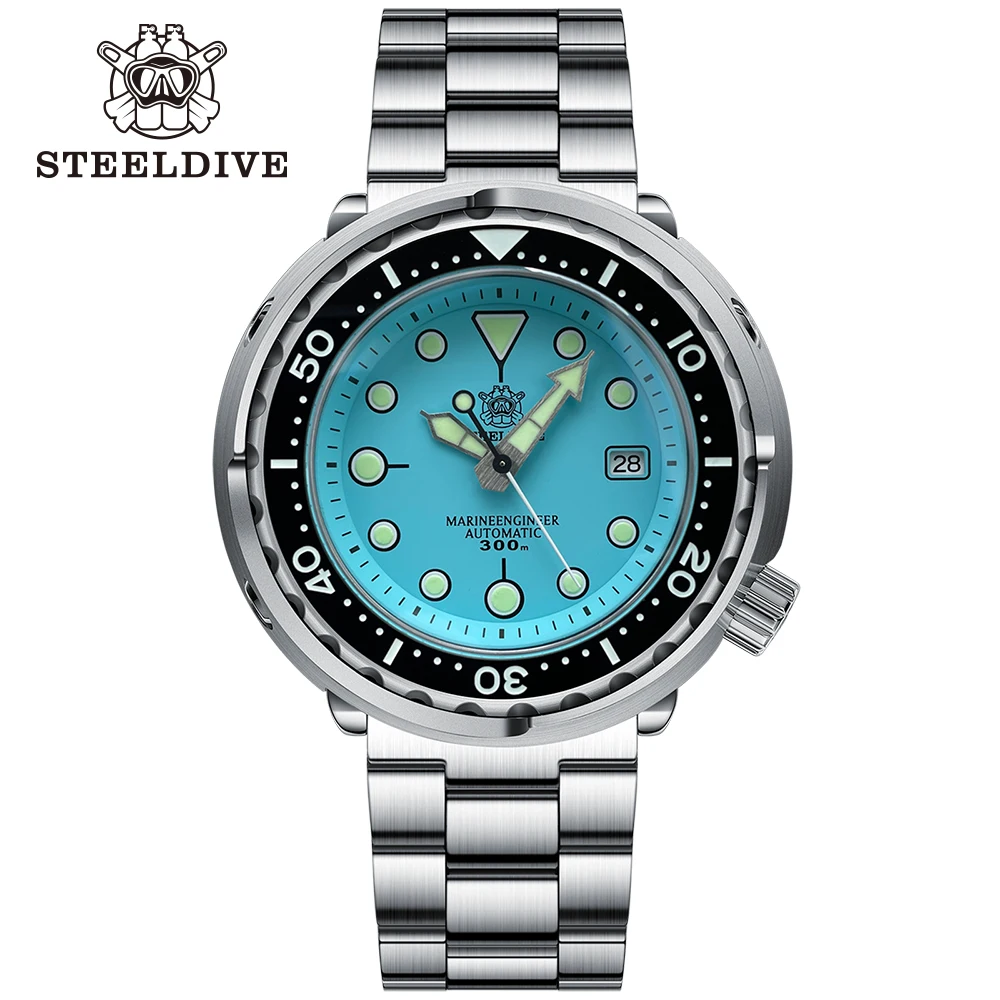 Imagem -05 - Steeldive-candy Color Dial para Homens Moldura de Cerâmica Atum Nh35 Relógio de Mergulho Seiko Impermeável Automático 30atm Sd1975 Aço Inoxidável