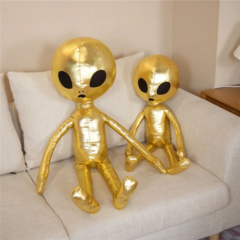 Lindo juguete de peluche de alienígena de Material PU brillante dorado y plateado, almohada de peluche de monstruo suave, juguetes de muñeca para regalo de cumpleaños